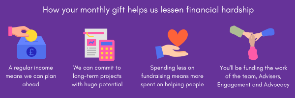 How your monthly gift helps us lessen financial hardship